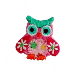 Iron-on Embroidery Sticker - Pink Owl with Little Daisies